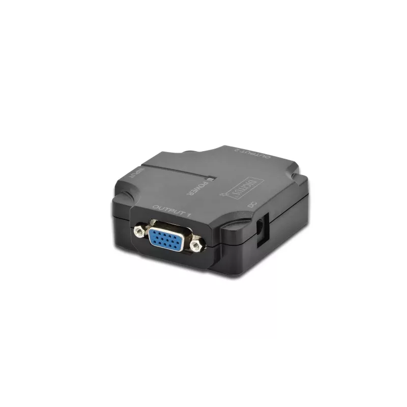 DIGITUS DS-41120-1 Rozdzielacz VGA 2-portowy, obudowa plastikowa, 350 MHz, HDSUB 15/M na 2x HDSUB 15/F, 1080p