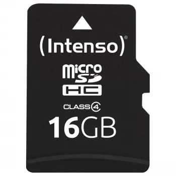 Karta pamięci Intenso 16GB MicroSDHC Class 4 z adapterem SD, prędkość odczytu do 21 MB/s, czarna