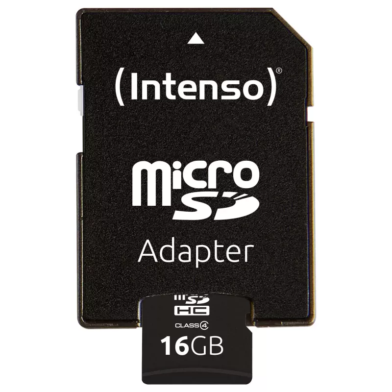 Karta pamięci Intenso 16GB MicroSDHC Class 4 z adapterem SD, prędkość odczytu do 21 MB/s, czarna