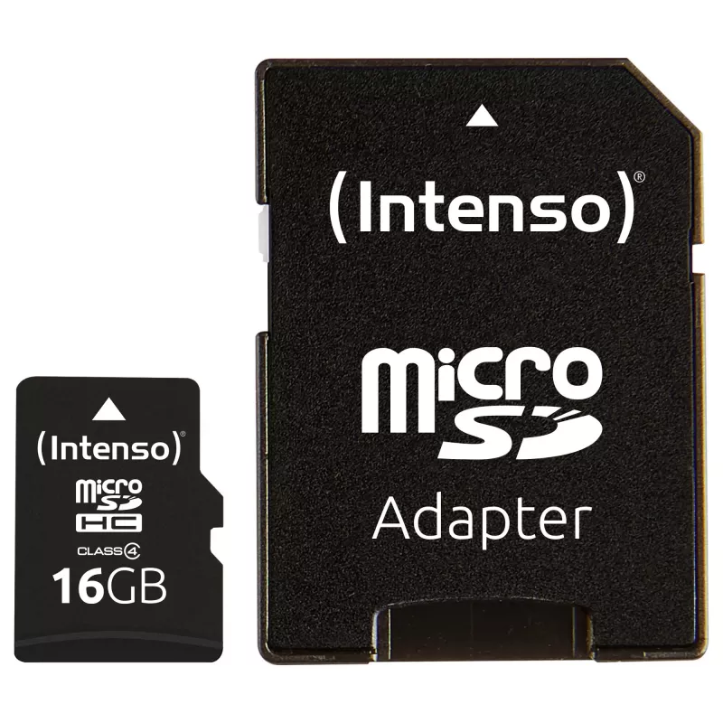 Karta pamięci Intenso 16GB MicroSDHC Class 4 z adapterem SD, prędkość odczytu do 21 MB/s, czarna