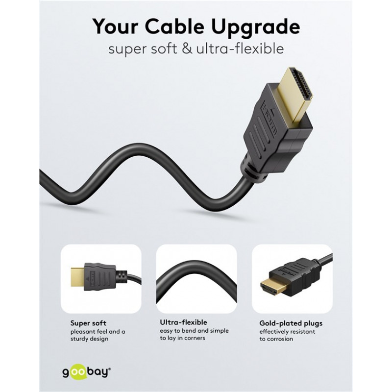Goobay 80104 Soft HDMI High-Speed Cable with Ethernet, 3 m, Black