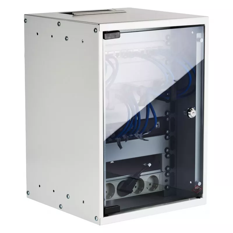 EFB 10-Inch Wall Mount Cabinet 9U 300mm Depth Light Grey (RAL 7035) with Safety Glass Door