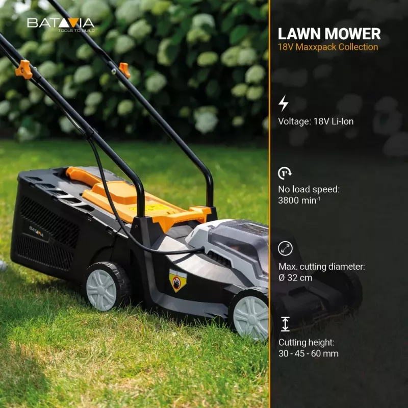 Batavia 18V Cordless Lawn Mower 32 cm - Tool Only - Max Cutting Area 200 m²