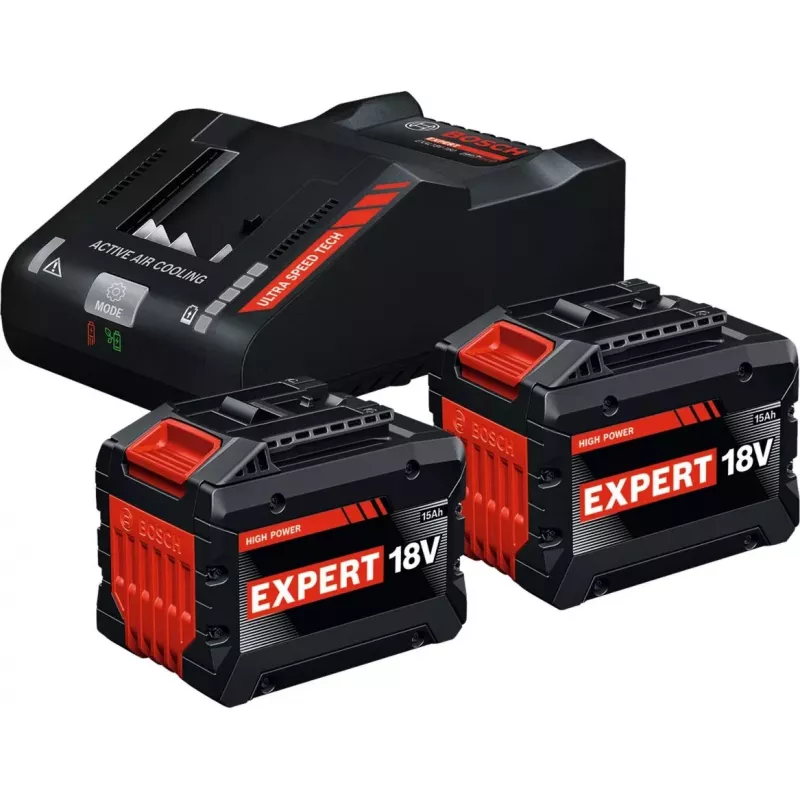 BOSCH EXPERT Starter Set 18V, 2x EXBA 18V-150 + Ładowarka EXAL18V-160 (Czarny, 2x akumulator Li-Ion 15Ah, AMPShare Alliance)