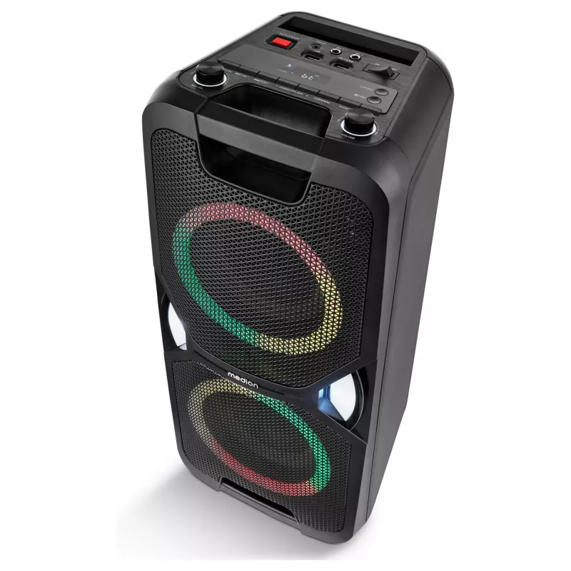 MEDION PE-1 Pure Party Speaker Czarny - Bluetooth 5.0, 40W RMS, 2x 6,5 inch głośniki, karaoke, TWS, oświetlenie LED, power bank