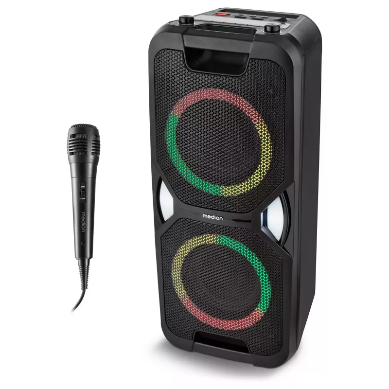 MEDION PE-1 Pure Party Speaker Czarny - Bluetooth 5.0, 40W RMS, 2x 6,5 inch głośniki, karaoke, TWS, oświetlenie LED, power bank