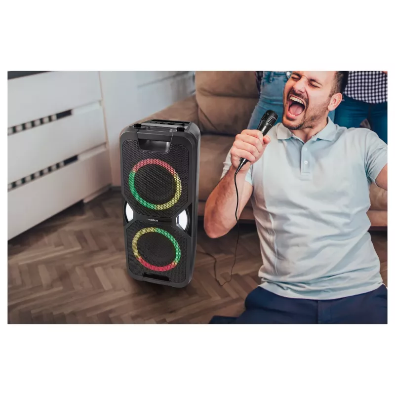 MEDION PE-1 Pure Party Speaker Czarny - Bluetooth 5.0, 40W RMS, 2x 6,5 inch głośniki, karaoke, TWS, oświetlenie LED, power bank