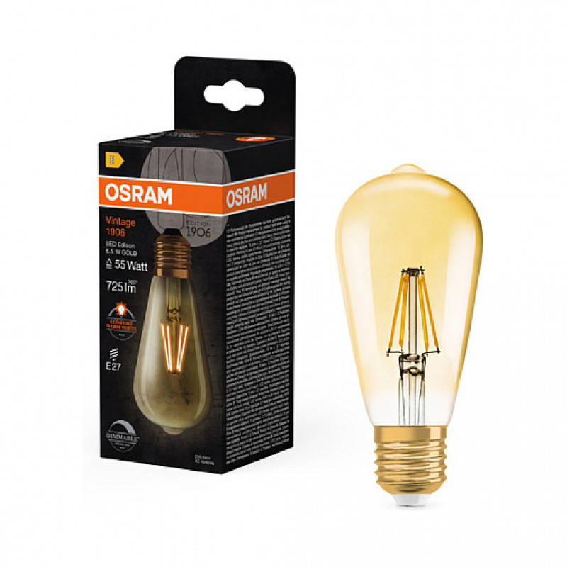 OSRAM LED Lamp 6.5W 725lm 2400K E27 Dimmable Filament Gold