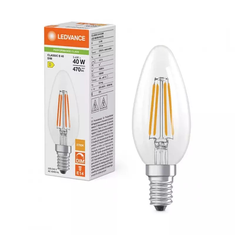OSRAM LED Classic B 40 Filament DIM P 3.4W 827 Clear E14 Dimmable LED Lamp