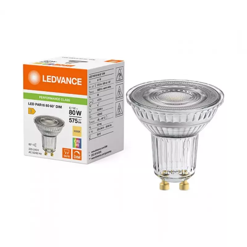 OSRAM LED PAR16 80 60° DIM P 6.1W 930 GU10 Ściemnialna lampa LED reflektorowa, ciepła biel, 575 lm, 3000 K