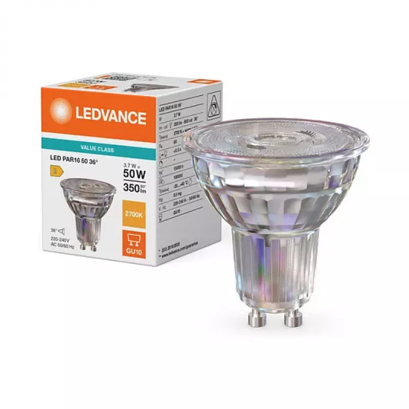 OSRAM LED PAR16 50 36° P 3.7W 827 GU10 LED Reflector Lamp, Warm White, 350 lm, Non-Dimmable