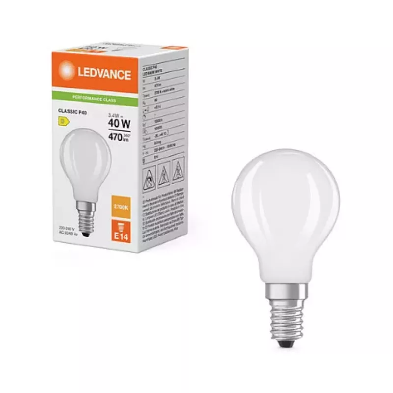 OSRAM LED Classic P 40 Filament 3.4W 827 Frosted E14 LED Lamp, Mini Globe