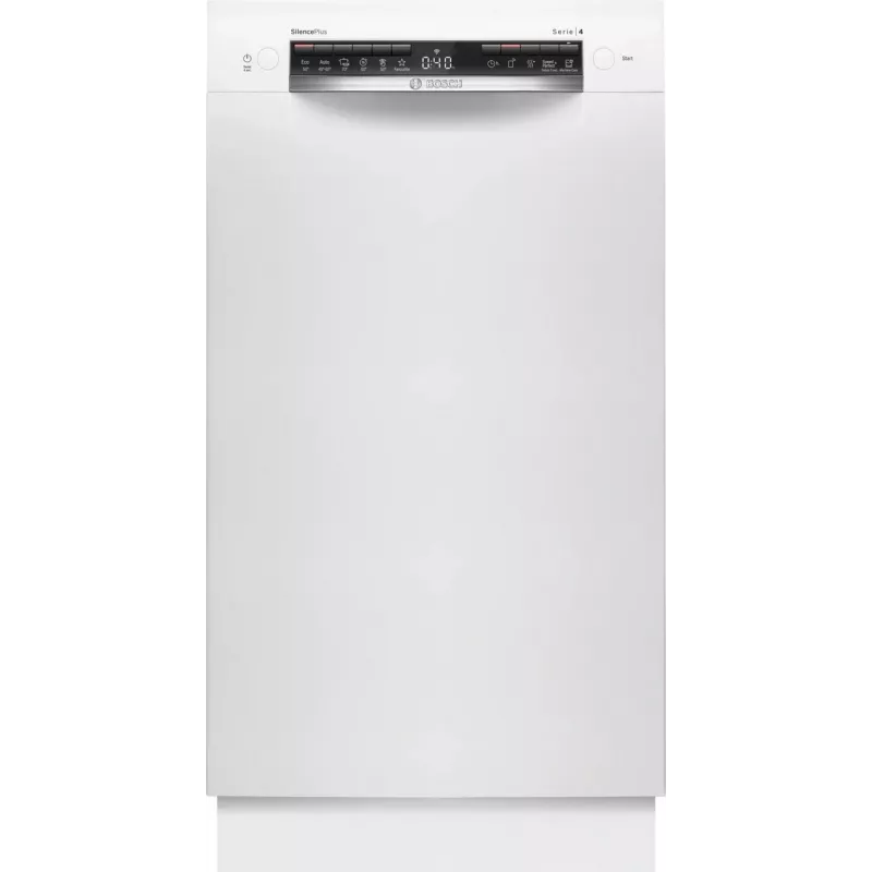 Bosch SPU4HMW01S Wolnostojąca Zmywarka Wąska, Biała, 9 Kompletów, Klasa Energetyczna C, 45 dB, EcoSilence Drive, Home Connect