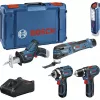 Zestaw 5 narzędzi Bosch Power Tools 12V GOP + GSR + GDR + GSA + GLI (Niebieski, 3x akumulator Li-Ion 2.0 Ah)