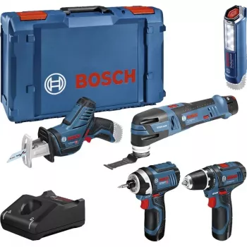Zestaw 5 narzędzi Bosch Power Tools 12V GOP + GSR + GDR + GSA + GLI (Niebieski, 3x akumulator Li-Ion 2.0 Ah)