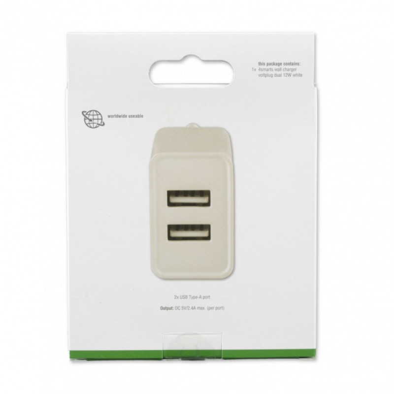4SMARTS VoltPlug Dual 12W Wall Charger (without Cable), White