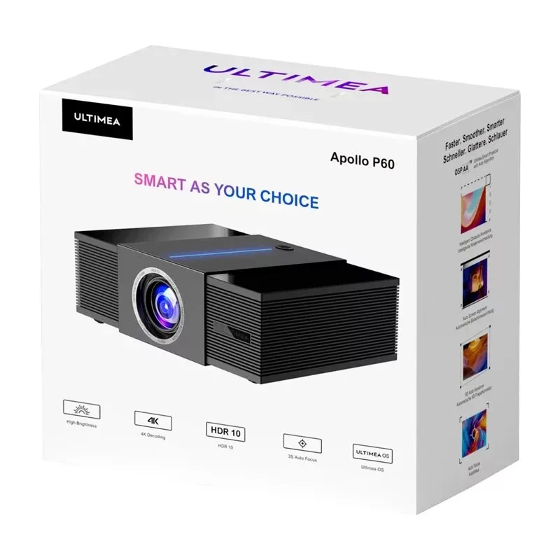 Ultimea Apollo P60 Full HD Projektor z Android 9.0, Wi-Fi 6, Bluetooth 5.2, Auto Focus, 700 CVIA Lumens