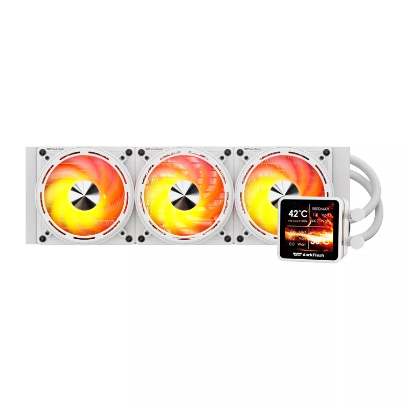 DARKFLASH DE360 White 360mm All-in-One Liquid CPU Cooler z białym podświetleniem pompy LED, 3x120mm wentylatory PWM