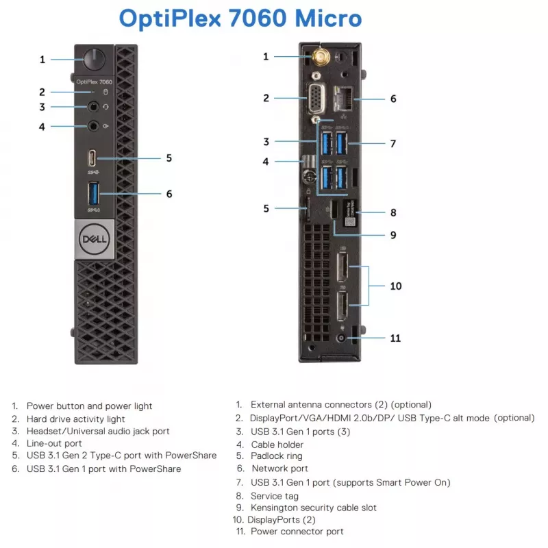 DELL Renewed Grade A OptiPlex 7060 Micro Intel Core i5-8500T 16GB RAM 128GB SSD Intel UHD Graphics 630 Windows 11 Pro