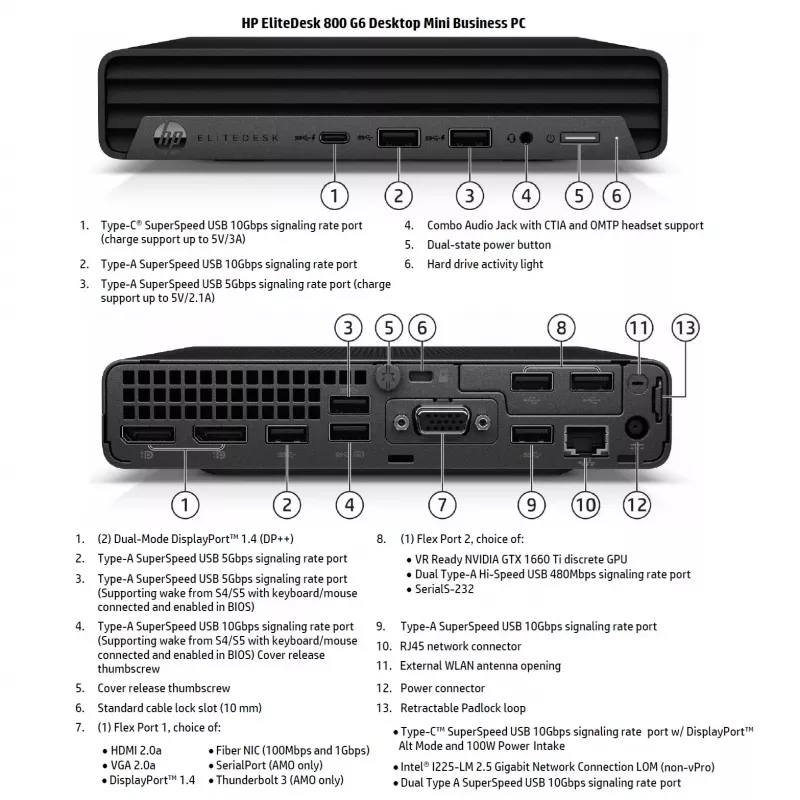 HP Renewed Grade A EliteDesk 800 G6 Intel Core i5-10500T 8GB 256GB SSD Windows 11 Pro Small Form Factor Desktop PC