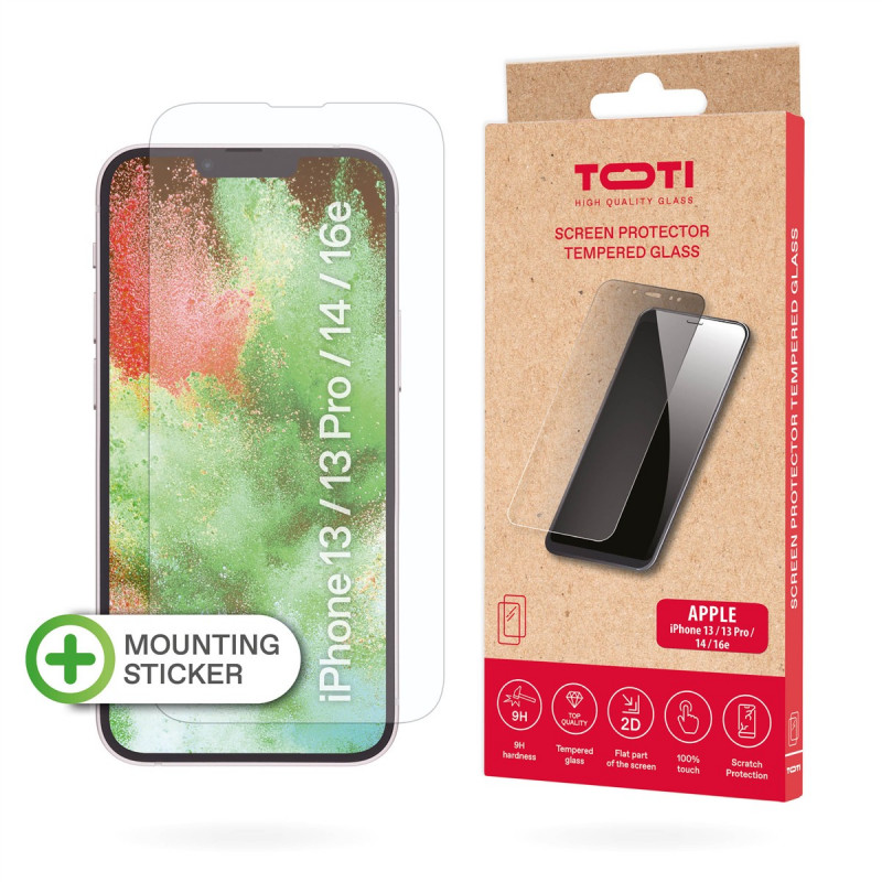 TOTI Tempered Glass 2D Screen Protector Full Cover do iPhone 13/13 Pro/14/16e, Transparentny