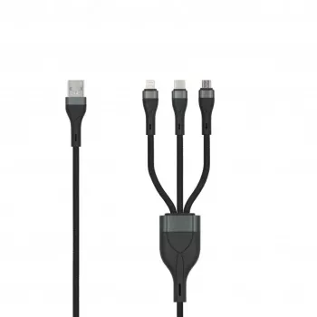 SEEK TOTI USB A do Micro USB / USB-C / Lightning 1.5m Pleciony Kabel 2A (Non-MFI) Czarny