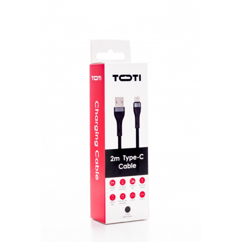 SEEK TOTI USB-A do USB-C Pleciony Kabel 2m 3A Czarny
