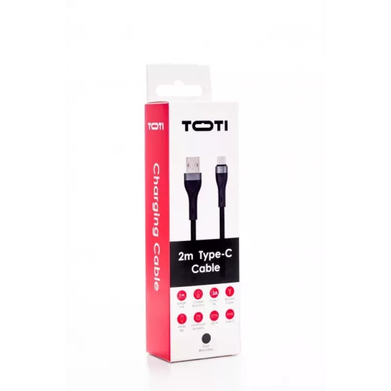SEEK TOTI USB-A do USB-C Pleciony Kabel 2m 3A Czarny