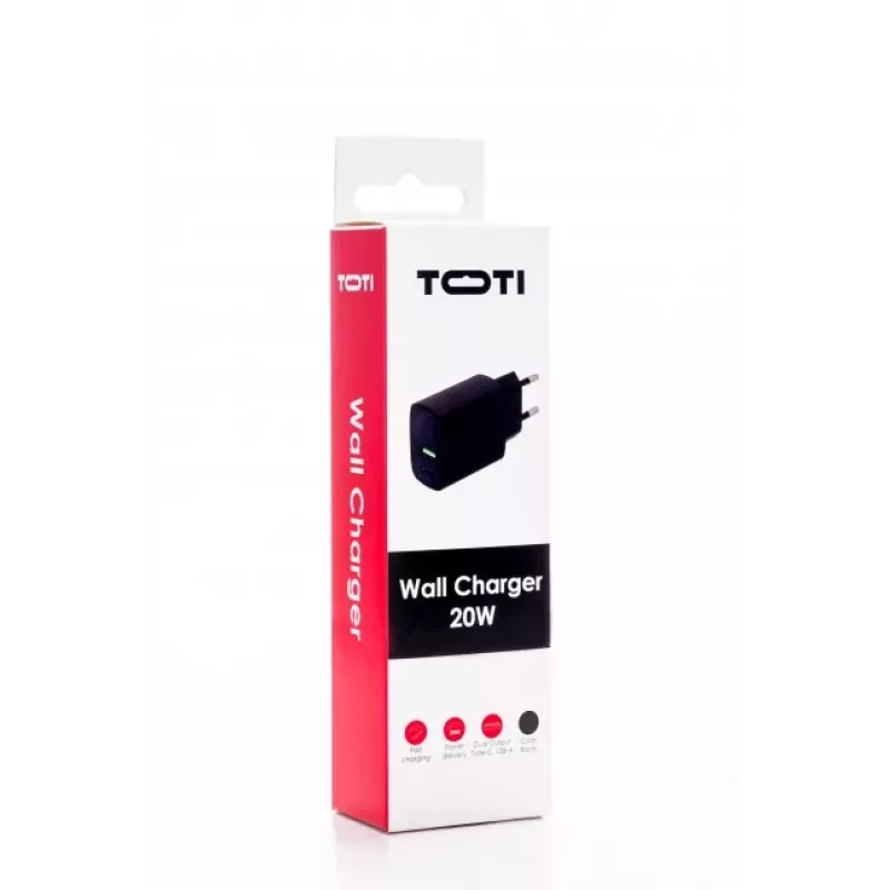 SEEK TOTI 20W Type-C + USB A Ładowarka ścienna szybkiego ładowania, czarna
