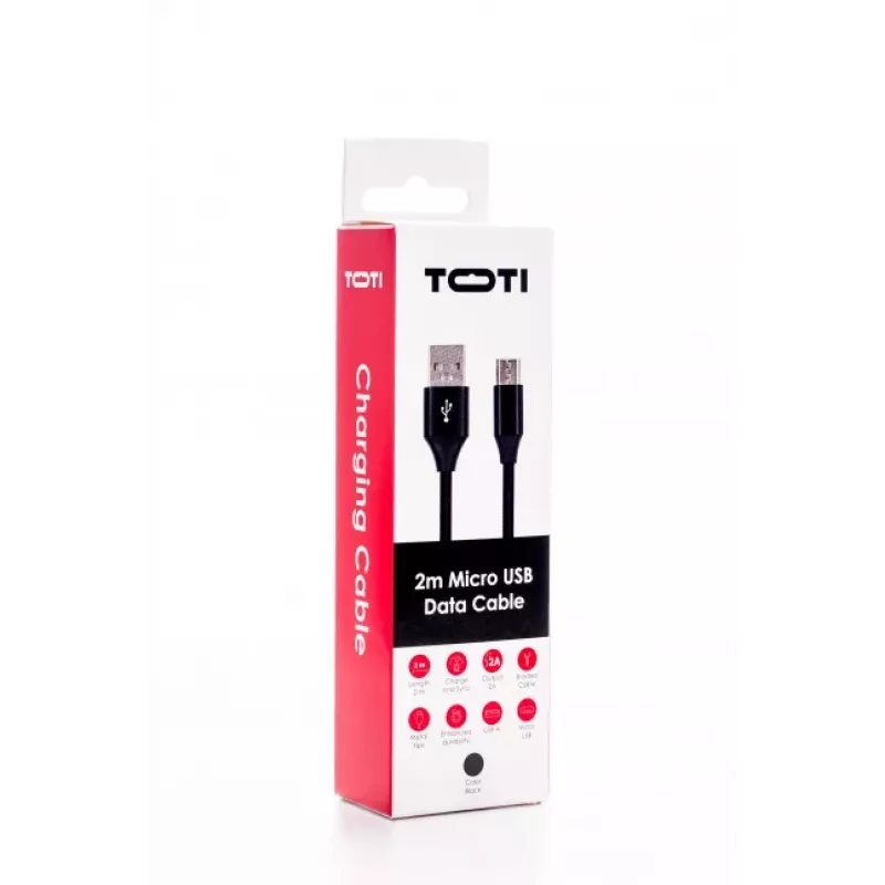 SEEK TOTI USB A do Micro USB, pleciony kabel 2m, 2A, czarny