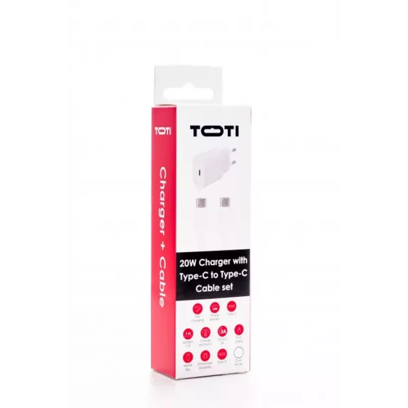 SEEK TOTI 20W Type-C PD Wall Fast Charger z kablem Type-C na Type-C, 1 m PVC, 3A, biały