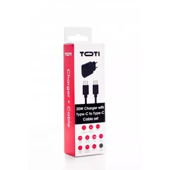 Ładowarka sieciowa SEEK TOTI 20W Type-C PD z kablem Type-C na Type-C 1 m PVC 3A, czarna