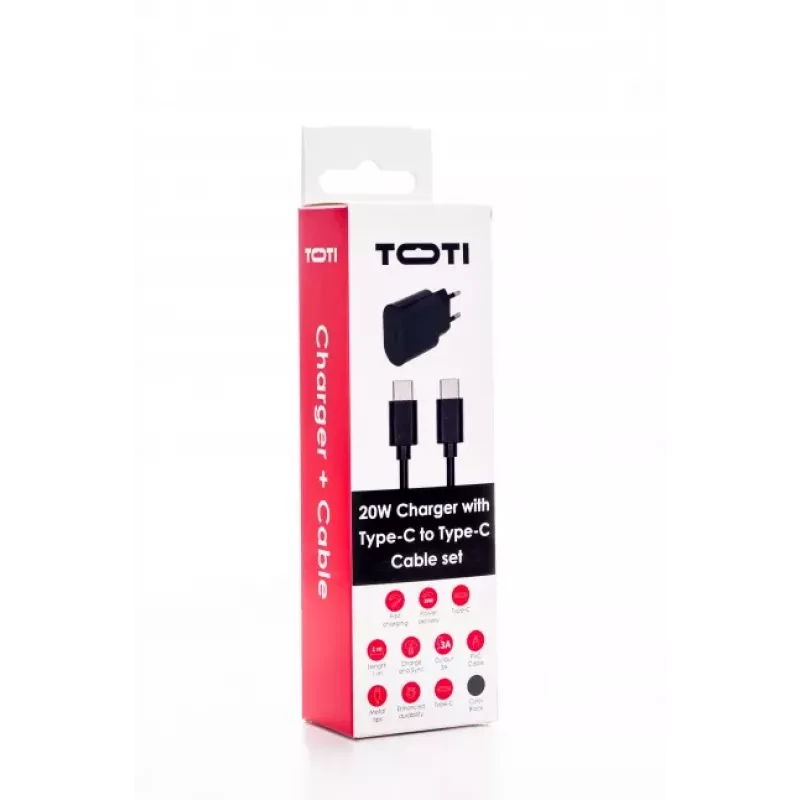 Ładowarka sieciowa SEEK TOTI 20W Type-C PD z kablem Type-C na Type-C 1 m PVC 3A, czarna