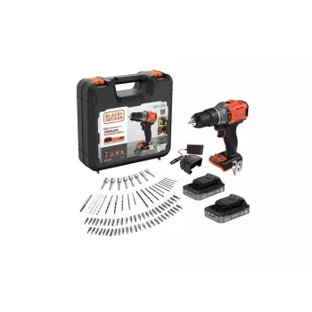 BLACK & DECKER 18V Akumulatorowa Wiertarko-Wkrętarka Udarowa z 2 x 2.0Ah Bateriami, Ładowarką i 80 Akcesoriami