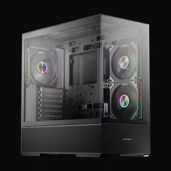 LC-Power Gaming Midi Tower ATX 812B Onyx Vision z hartowanym szkłem i 4x wentylatorami aRGB, czarny
