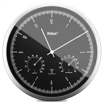 MEBUS 19777 Radiowy zegar ścienny z termo-higrometrem, srebrny/biały, 30 cm