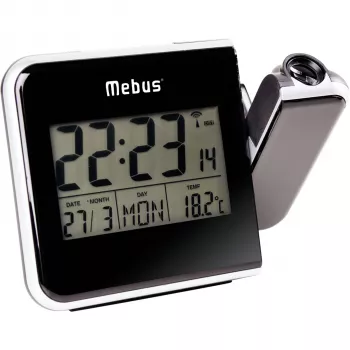 Mebus 42425 Projektorowy Budzik - Cyfrowy LCD, 12/24h, Temperatura, Czarno-Szary