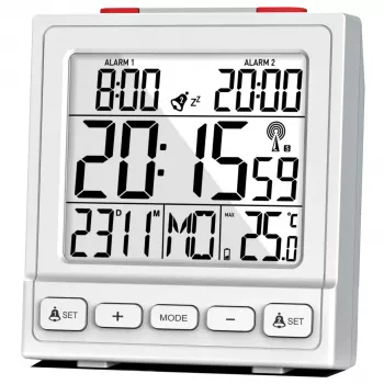 MEBUS 56813 Budzik cyfrowy - Biały - Prostokątny - 12/24h - °C/°F
