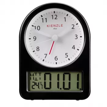KIENZLE Retro Alarm Clock (14985) - Czarna metalowa obudowa, biała tarcza, świecące wskazówki