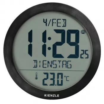 KIENZLE DCF Zegar ścienny sterowany radiowo z wyświetlaczem temperatury pokojowej, czarny