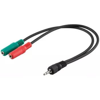 Goobay Przewód adapterowy Jack 3,5mm, 4-pin TRRS męski do 3-pin TRS żeński, 15 cm, czarny