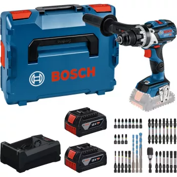 Bosch Professional 18V Akumulatorowa Wiertarko-Wkrętarka Zestaw 2x5,0Ah Li-Ion 110Nm Bezszczotkowa z Ładowarką i Kompletem Bitów w Walizce MetaLoc II
