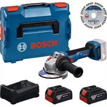 BOSCH Professional Zestaw Akumulatorowej Szlifierki Kątowej 18V 2x5.0Ah z Tarczą Cięcia 125mm w L-BOXX