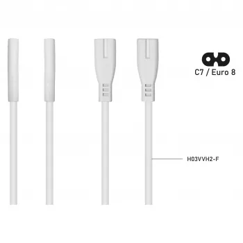 Kabelmeister Euro Extension Cable C8 to C7 White - 2m Power Extension Cable