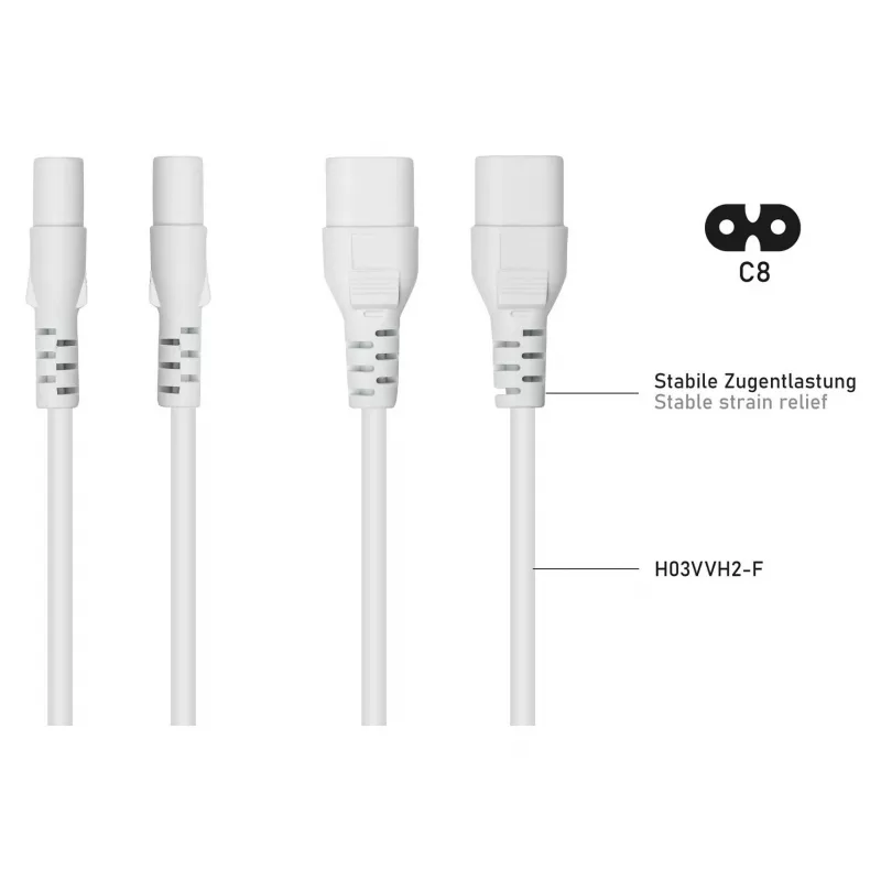 Kabelmeister Euro Extension Cable C8 to C7 White - 2m Power Extension Cable
