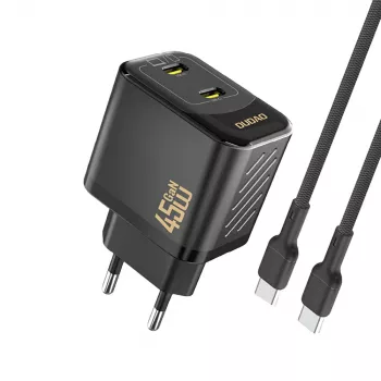 Dudao A28PCEU 45W GaN Ładowarka ścienna z 2x USB-C i kablem USB-C 1m - Czarny