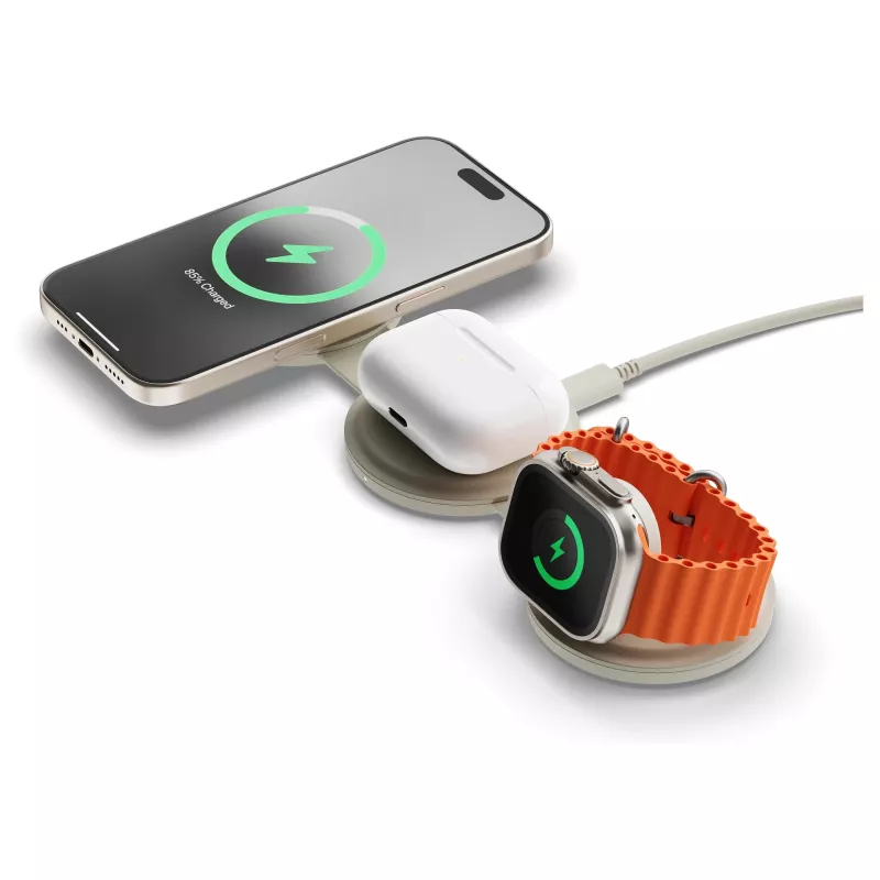 Satechi OntheGo 3-in-1 Wireless Charger z Qi2, Piaskowy, 15W, ST-QTG31W