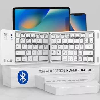 INCA Składana Klawiatura Bluetooth 5.0 IBK-580BT, Smukła, USB-C, QWERTY, Czarna