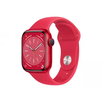 Apple Watch Series 8 (GPS) - (PRODUCT)RED - 41 mm - Red Aluminium - Smartwatch z paskiem Sport Band - Fluorocarbon - Czerwony - Rozmiar paska Regular - 32GB - Wi-Fi, Bluetooth - 32 g (MNP73FD/A)