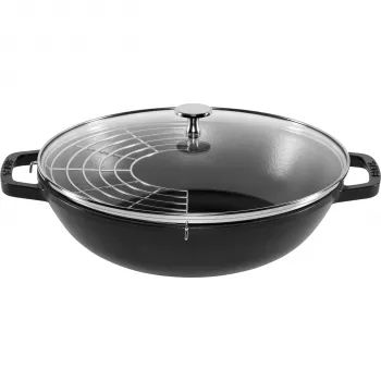 STAUB Wok 30 cm z Pokrywką Czarny, Żeliwo